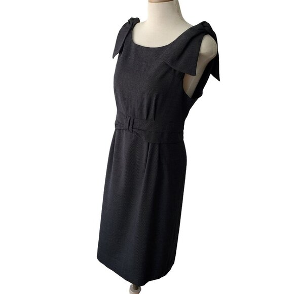 Y2K Marc Marc Jacobs Navy Pin Dot Sheath Dress 10 Wool Blend Belted Bow Back Zip - Picture 2 of 11